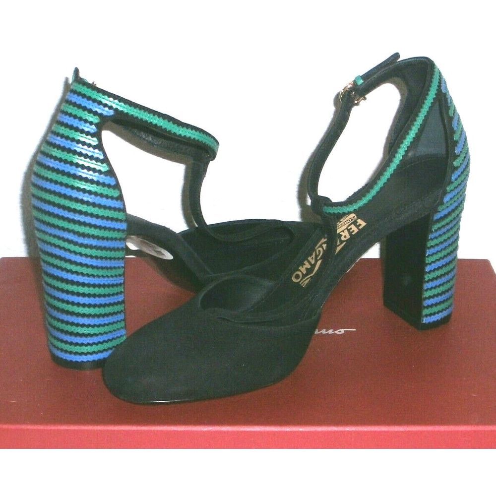 Salvatore Ferragamo Fergie T-Strap Suede Pumps 7.5